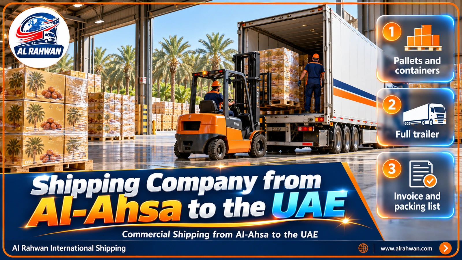 Pallets of dates and commercial goods in an Al-Ahsa warehouse ready for the UAE