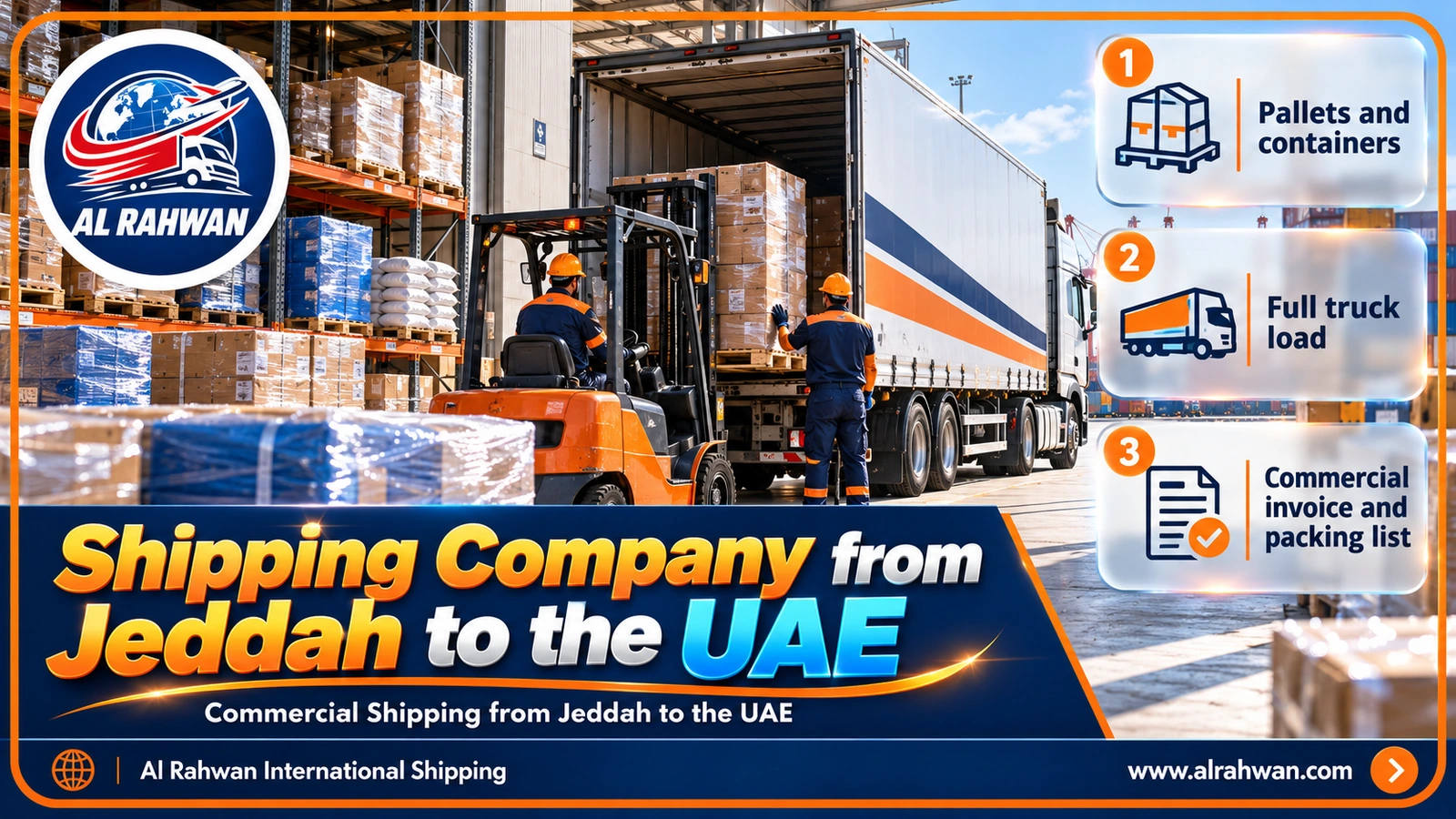 Commercial warehouse in Jeddah preparing pallets for shipping to the UAE