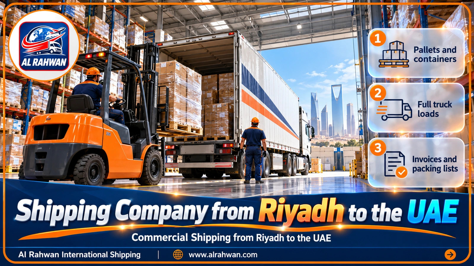 A commercial warehouse in Riyadh loading pallets for the UAE