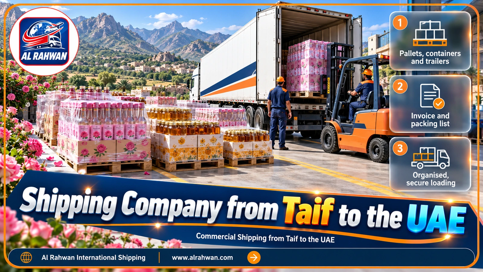 Pallets of Taif products ready to be loaded onto a truck heading for the UAE