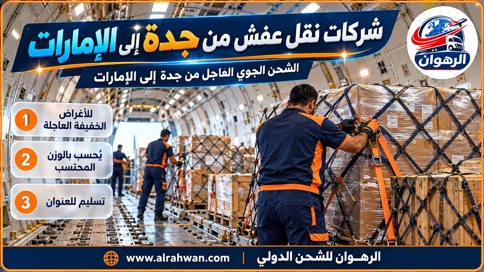 طرود وحقائب عاجلة على منصة شحن بجانب طائرة في مطار الملك عبدالعزيز بجدة قبل إقلاعها إلى الإمارات