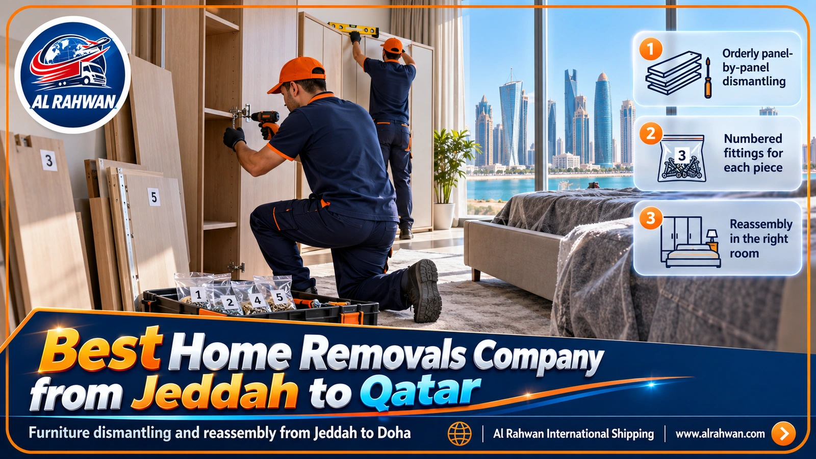 Best home removals company from Jeddah to Qatar - wardrobe reassembly in a new Doha home