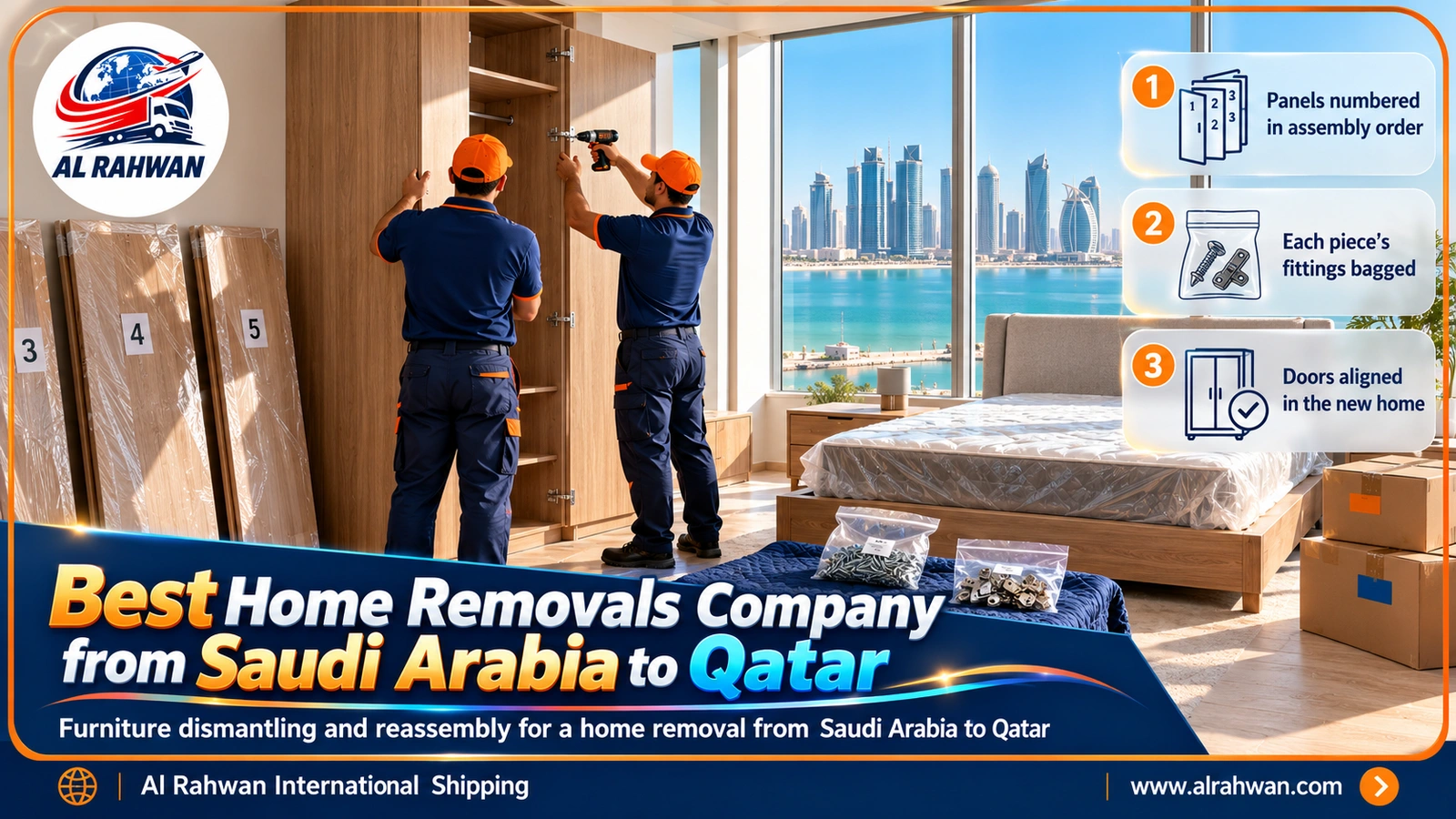 Best home removals company from Saudi Arabia to Qatar – carpenter reassembling a wardrobe in a Doha home