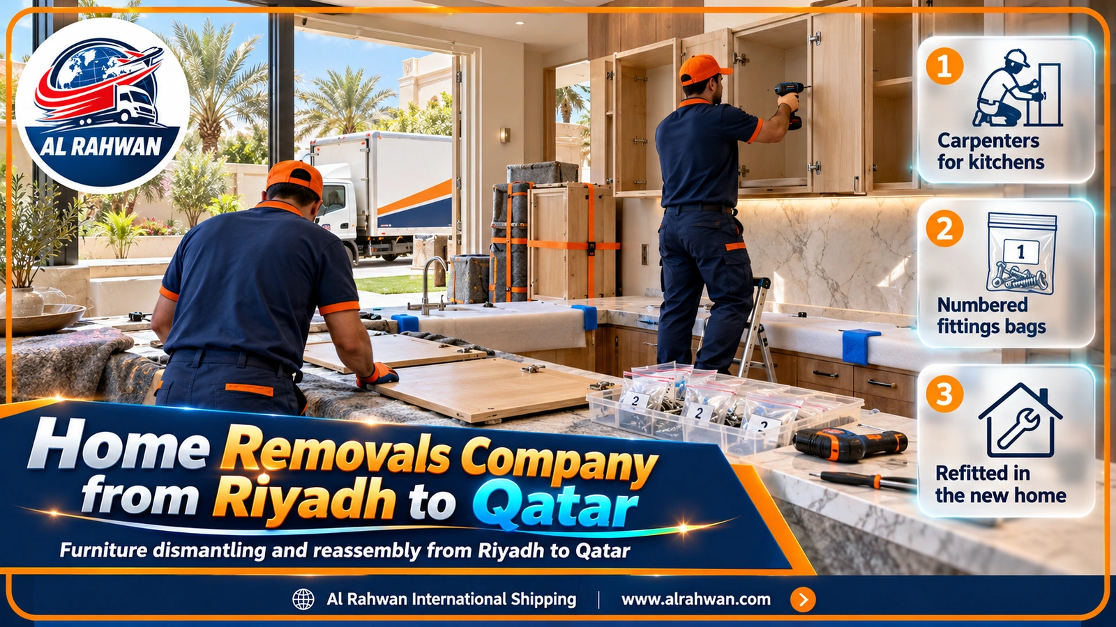 Carpenter reassembling a wardrobe in a Qatar flat after a home removal from Riyadh