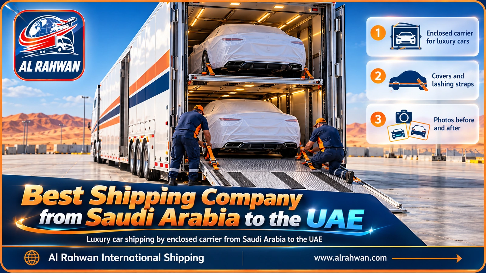 Enclosed car carrier used by the best shipping company from Saudi Arabia to the UAE