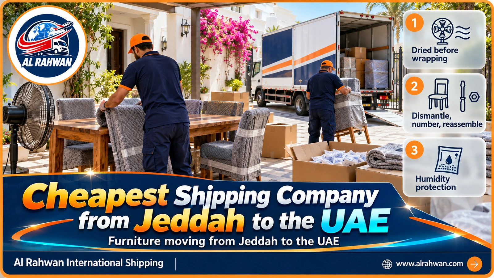 Packing household furniture in Jeddah before moving it to the UAE
