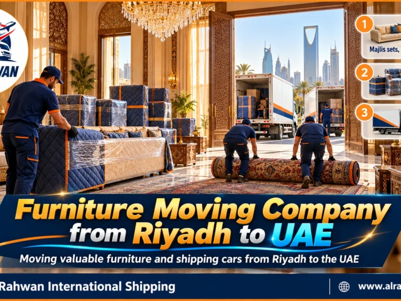 Furniture Moving Company from Riyadh to UAE | 0568829975 ◈ Heavy Pieces and Antiques with Custom Packing and Car Shipping to Abu Dhabi