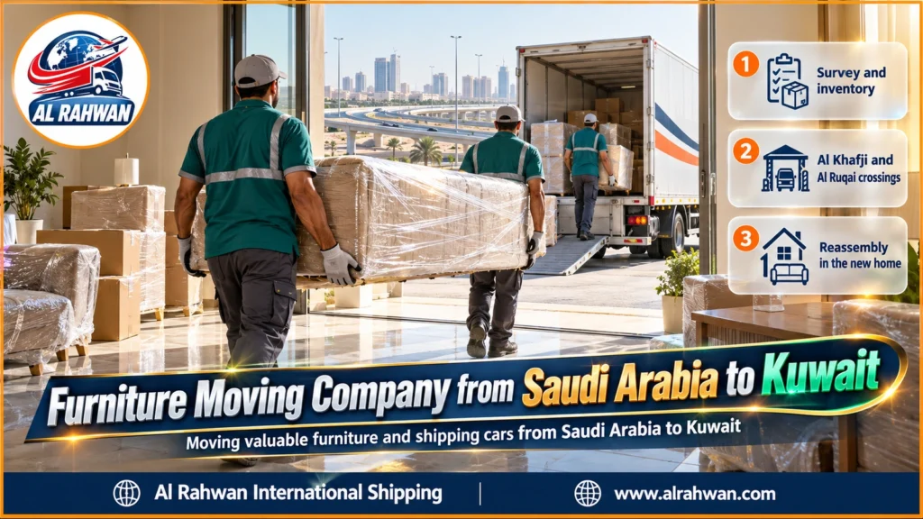 Furniture Moving Company from Saudi Arabia to Kuwait | 0568829975 ◈ Custom Packing for Valuable Pieces with Car Shipping to Every Governorate