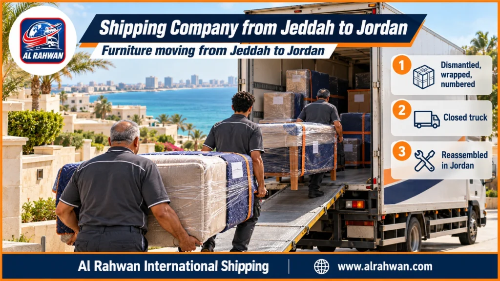 Furniture Moving from Jeddah to Jordan | 0568829975 ◈ Dismantling, Packing and Loading Furniture from Jeddah to Jordan with Car Shipping