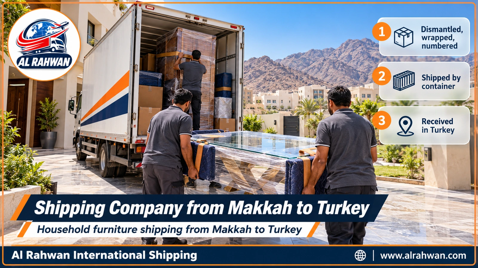 Shipping Company from Makkah to Turkey - a moving team wraps and numbers bedroom furniture inside a home in Makkah before transporting it to Jeddah port