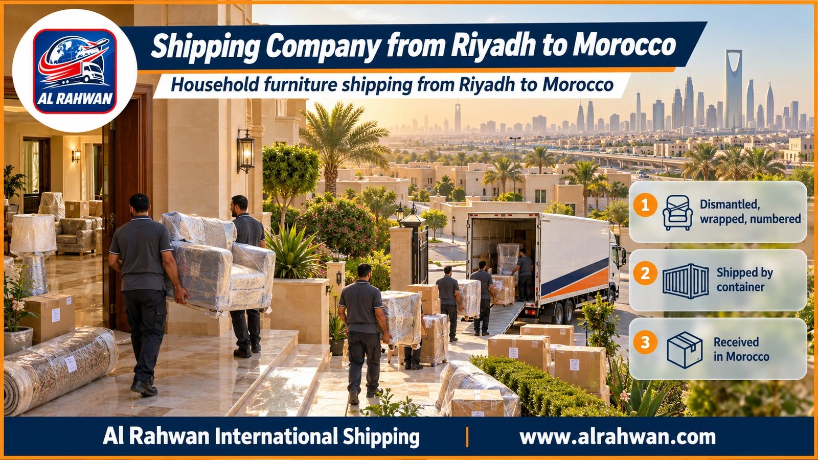Shipping Company from Riyadh to Morocco - Household furniture shipping from Riyadh to Morocco