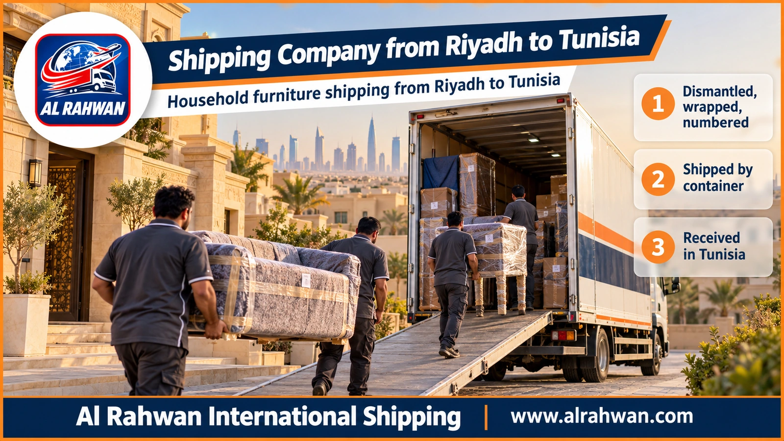 Shipping Company from Riyadh to Tunisia - Household furniture shipping from Riyadh to Tunisia