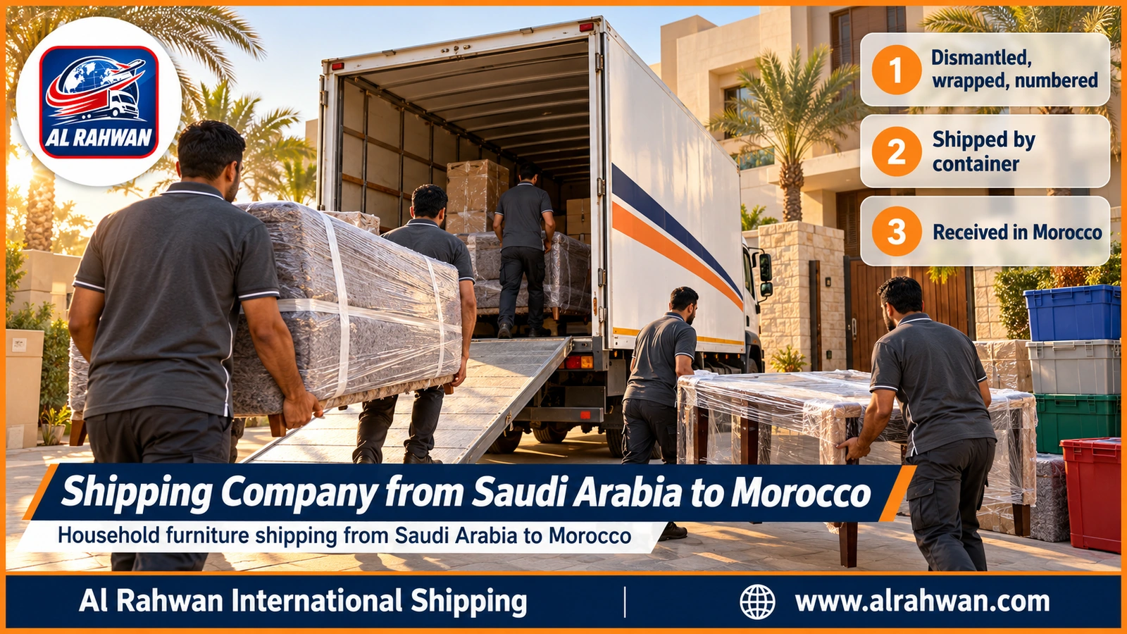 Shipping Company from Saudi Arabia to Morocco - Household furniture shipping from Saudi Arabia to Morocco