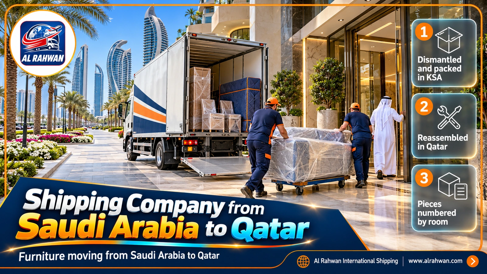 Furniture moving with a shipping company from Saudi Arabia to Qatar and delivery in Lusail