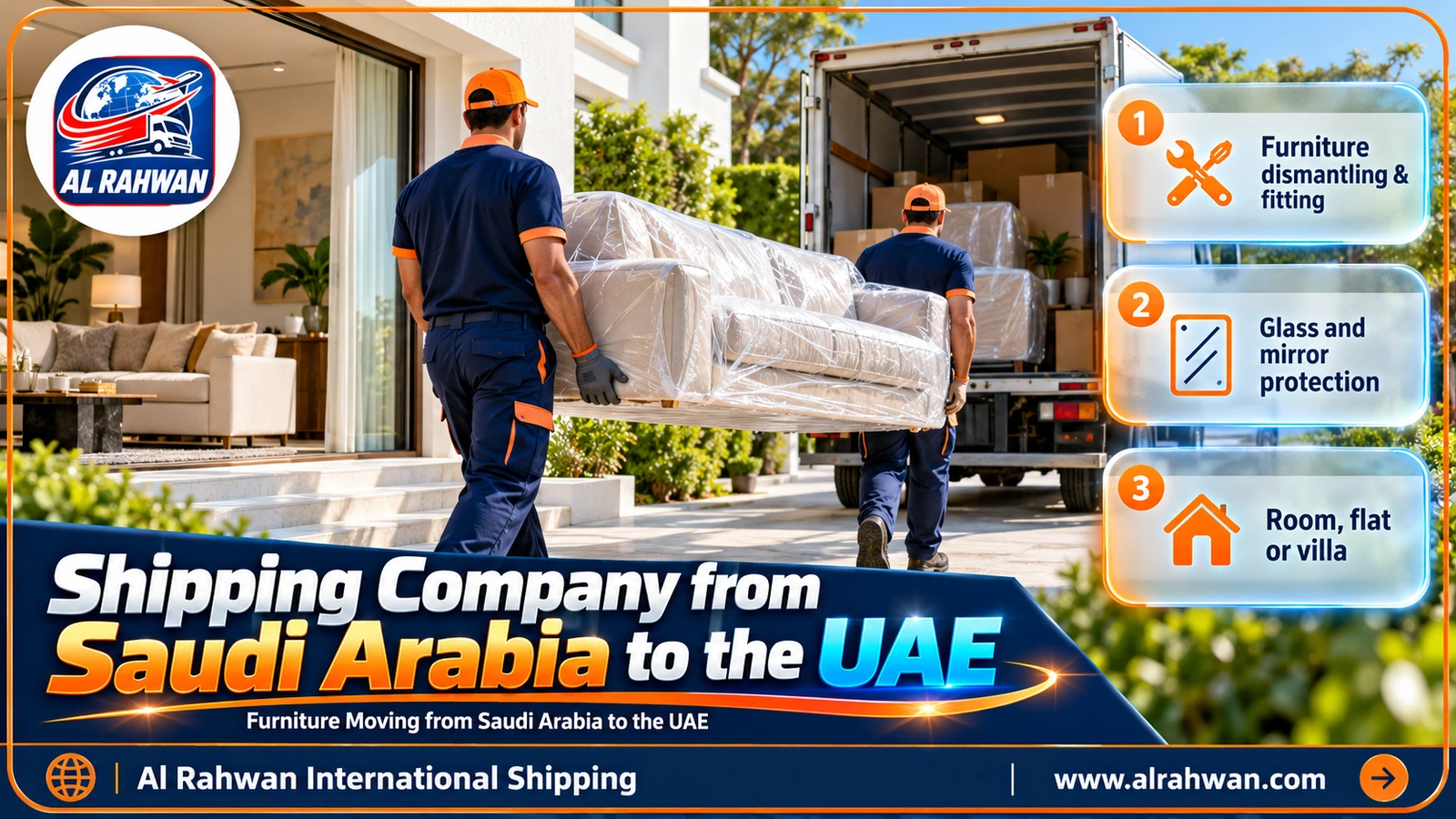 Loading household furniture onto a truck for moving from Saudi Arabia to the UAE