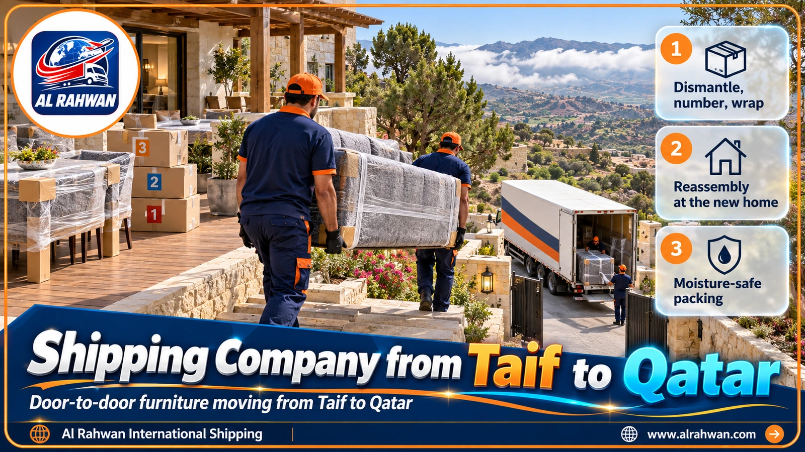 shipping company from Taif to Qatar - wrapping villa furniture in the Taif highlands before the move to Qatar