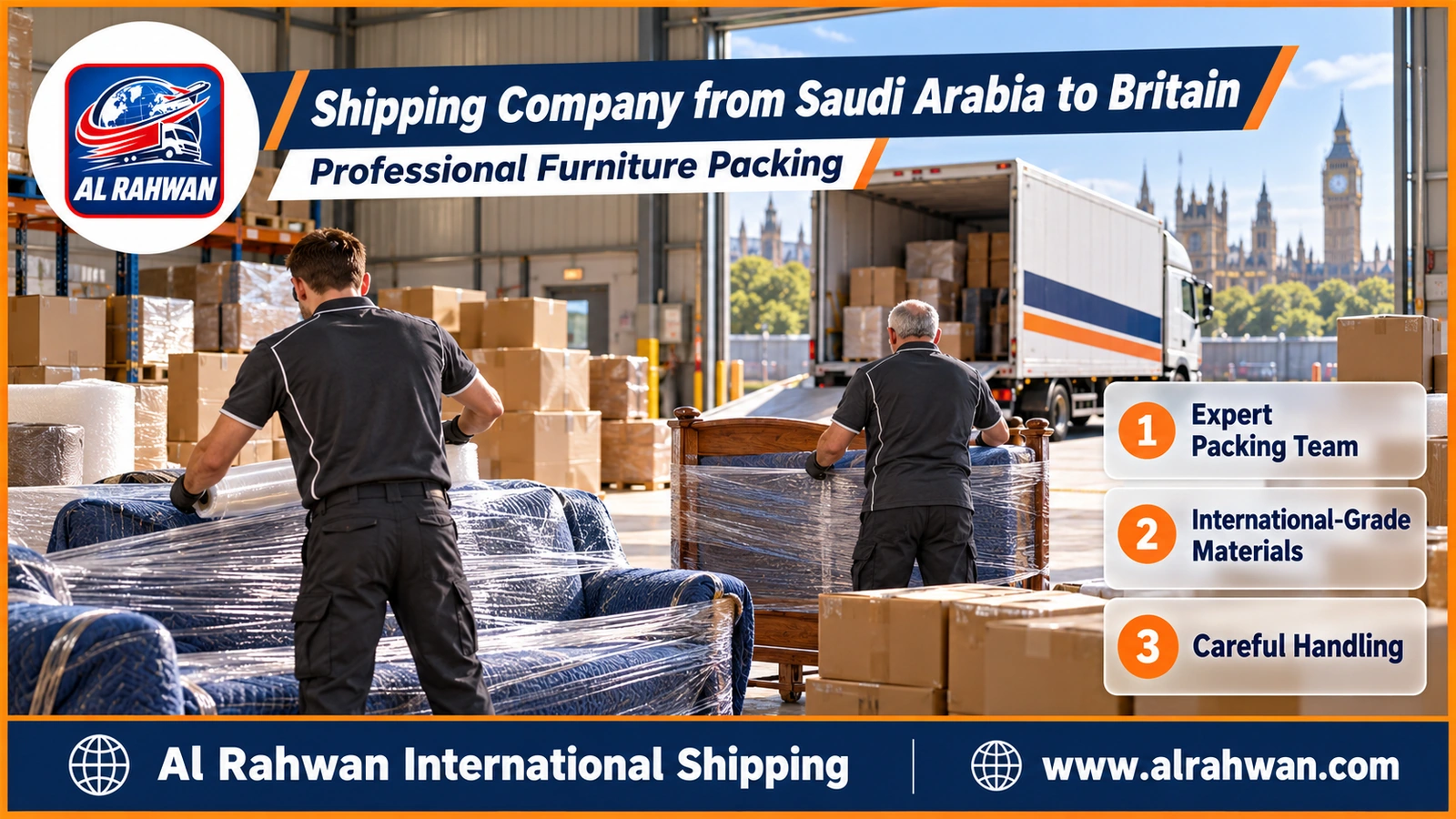 Shipping Company from Saudi Arabia to Britain – professional furniture packing before loading