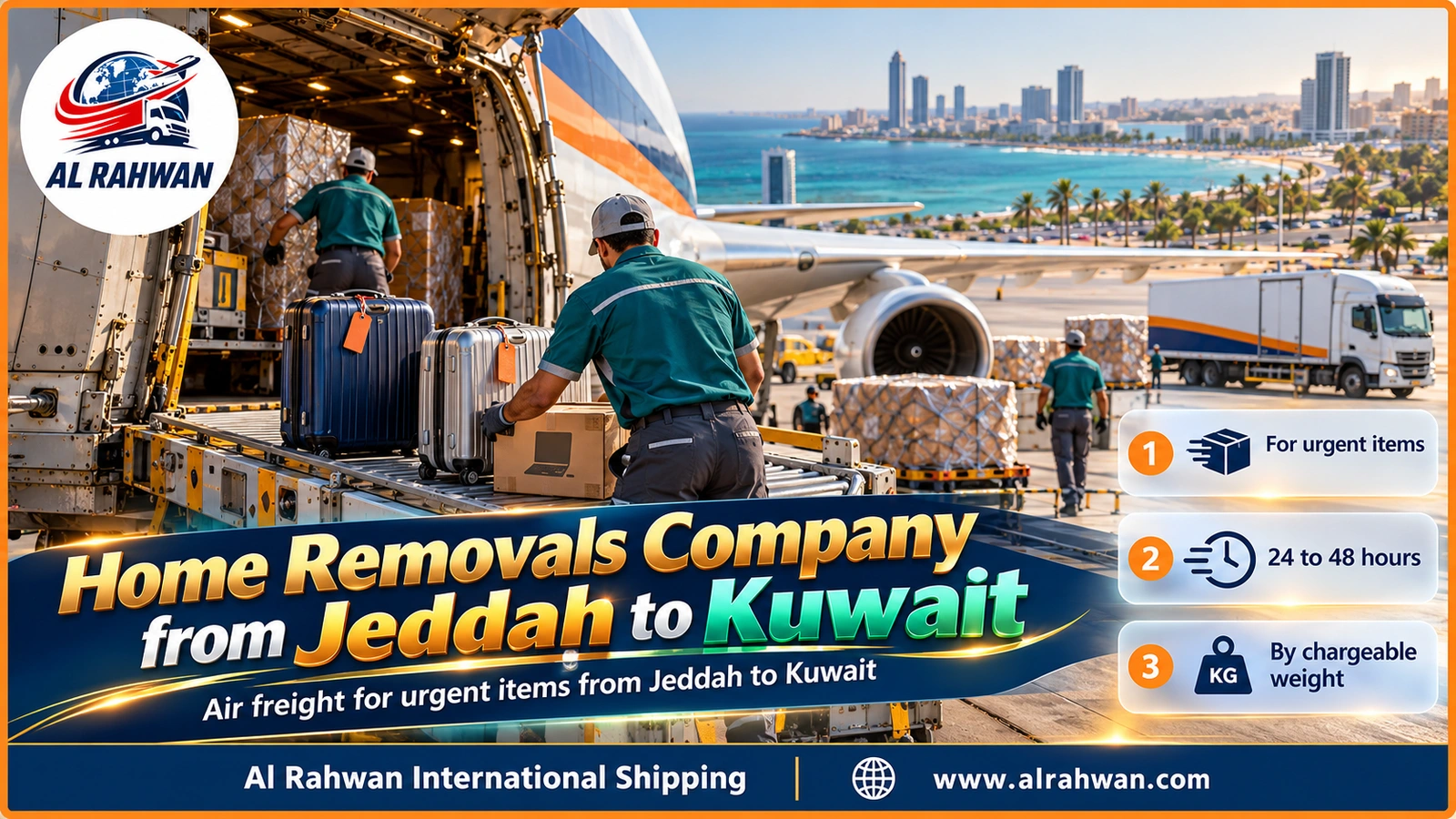 Urgent cartons and suitcases being prepared for air freight from Jeddah airport to Kuwait