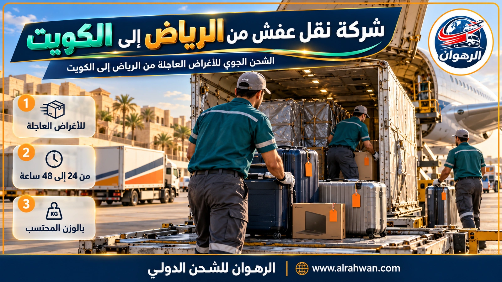 شركة نقل عفش من الرياض إلى الكويت - حقائب وطرود عاجلة تُجهز للشحن الجوي
