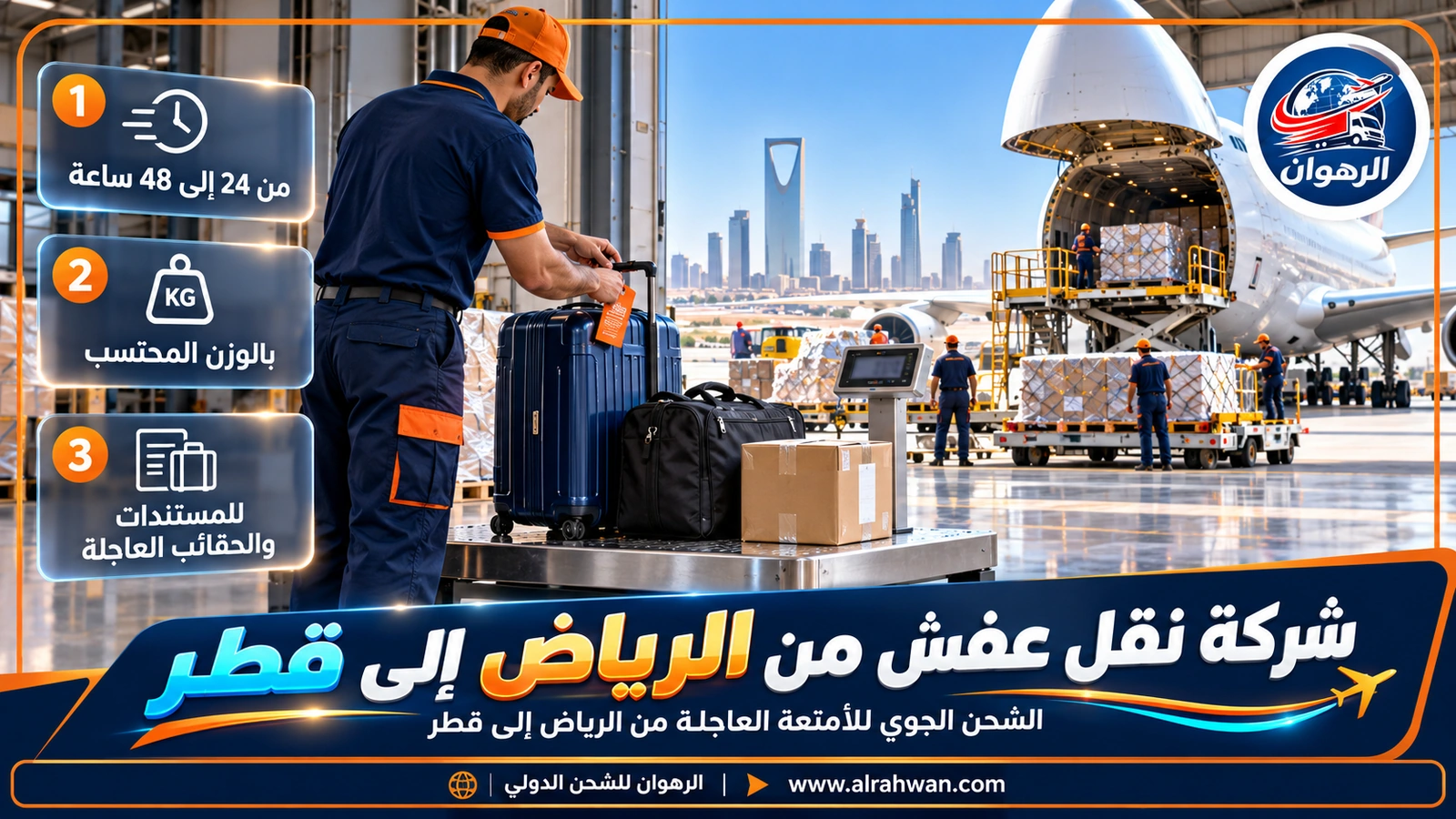 تحميل حقائب وطرود عاجلة في طائرة شحن من الرياض إلى قطر