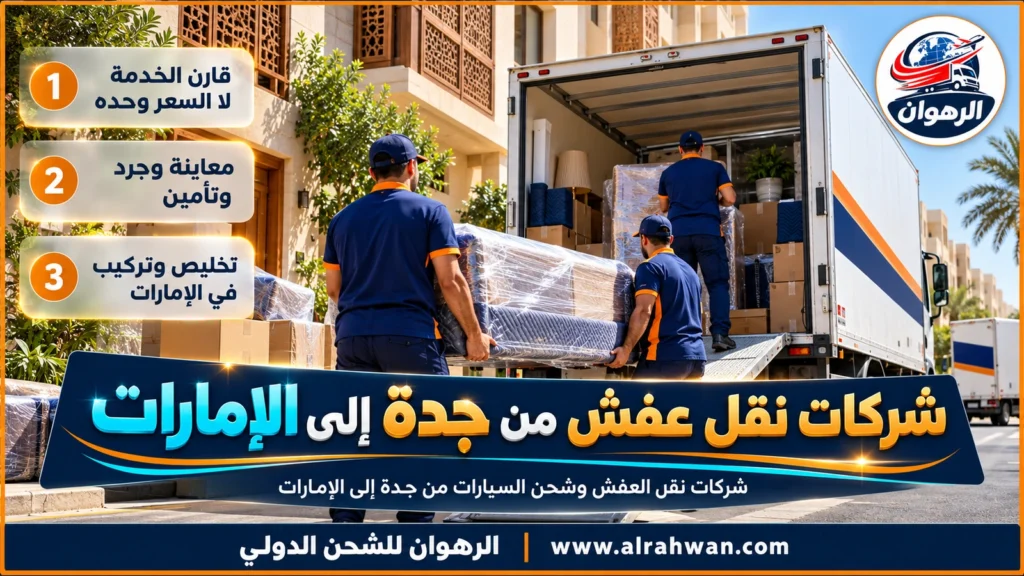 شركات نقل عفش من جدة إلى الإمارات | 0568829975 ◈ مقارنة أنواع الخدمة والتسعير وشحن سيارات