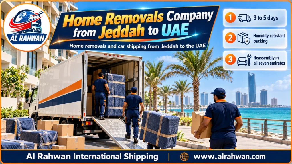 Home Removals Company from Jeddah to UAE | 0568829975 ◈ Long-Distance Home Moves via Al Batha with Car Shipping