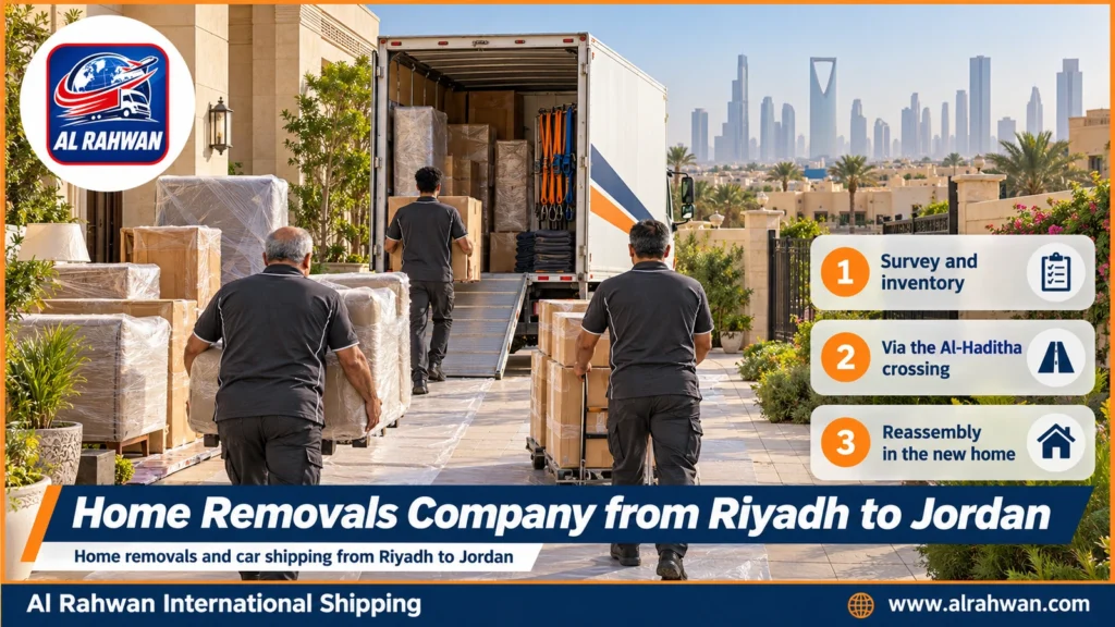 Home Removals Company from Riyadh to Jordan | 0568829975 ◈ Riyadh Flats and Villas to Amman with Car Shipping