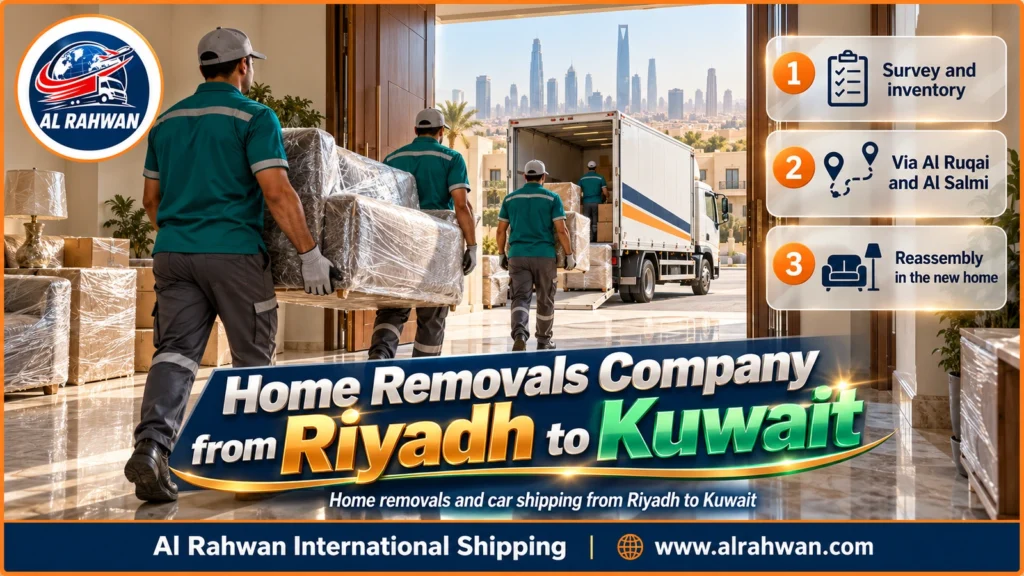 Home Removals Company from Riyadh to Kuwait | 0568829975 ◈ Riyadh Flat and Villa Moves with Car Shipping via Al Ruqai