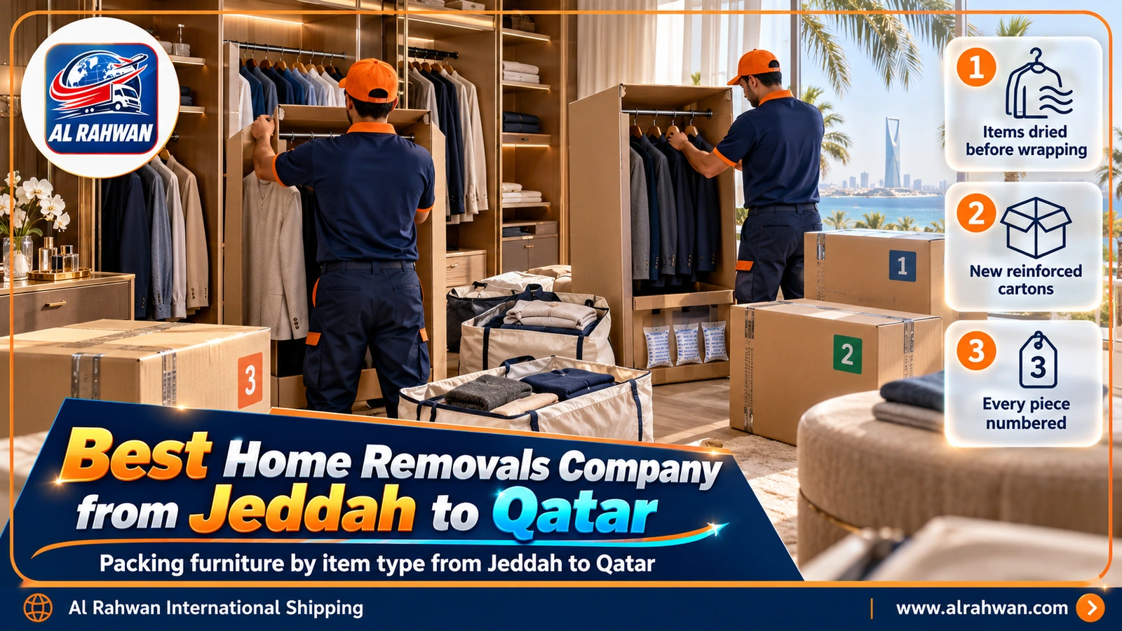 Best home removals company from Jeddah to Qatar - furniture packing crew in Jeddah