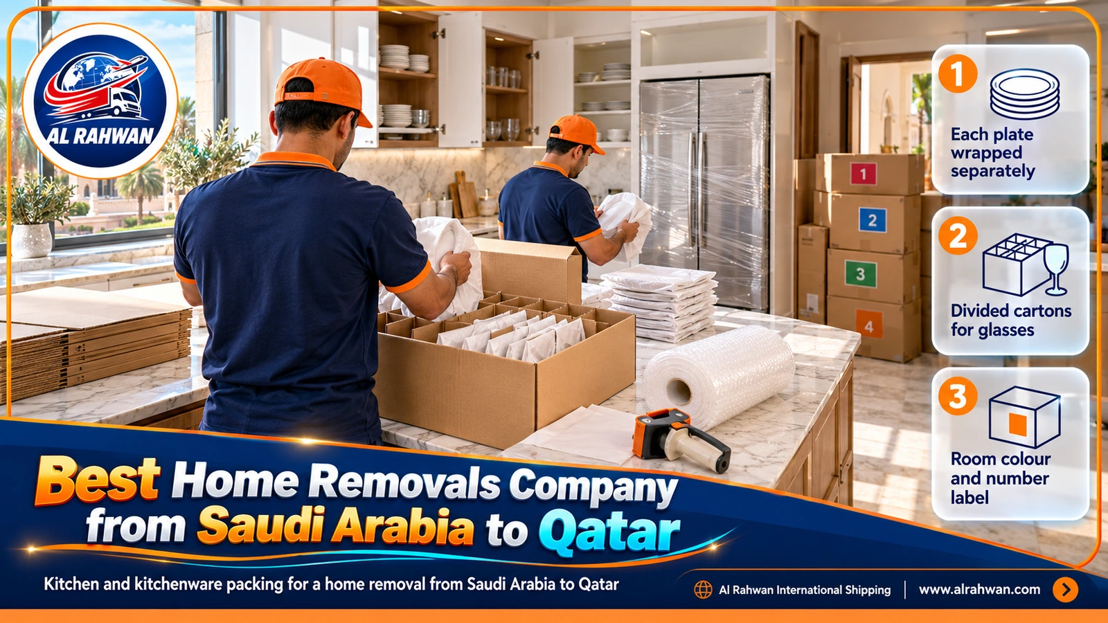 Best home removals company from Saudi Arabia to Qatar – kitchen packing crew