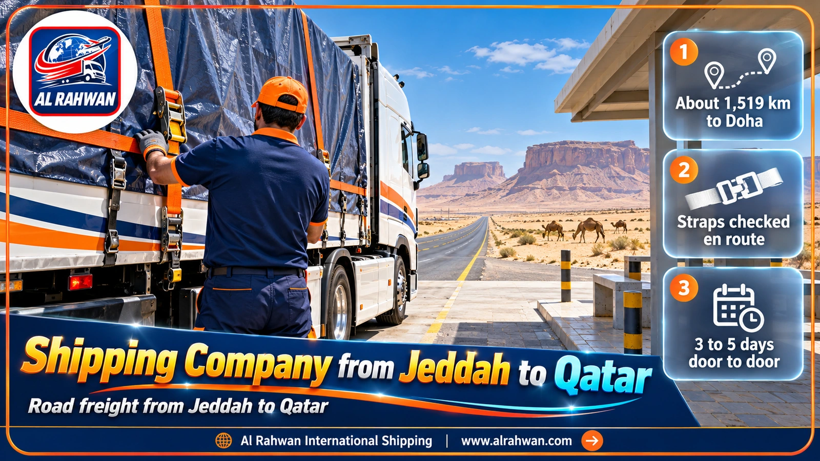 An Al Rahwan truck at a rest stop on the road from Jeddah to Qatar