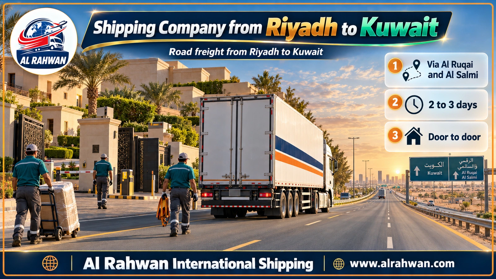 Shipping company from Riyadh to Kuwait - a white truck on a desert overpass north of Riyadh heading for Hafar Al Batin