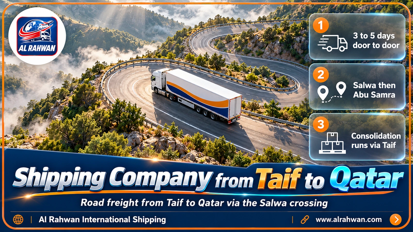 shipping company from Taif to Qatar - a truck on a misty winding mountain road in Taif