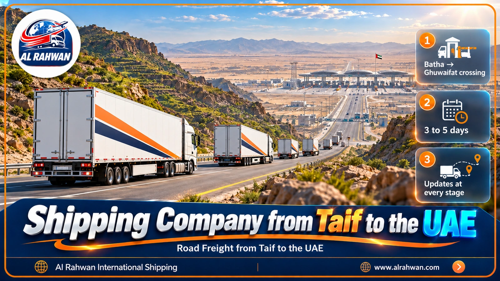 Shipping truck coming down from the green Taif mountains towards the highway to the UAE