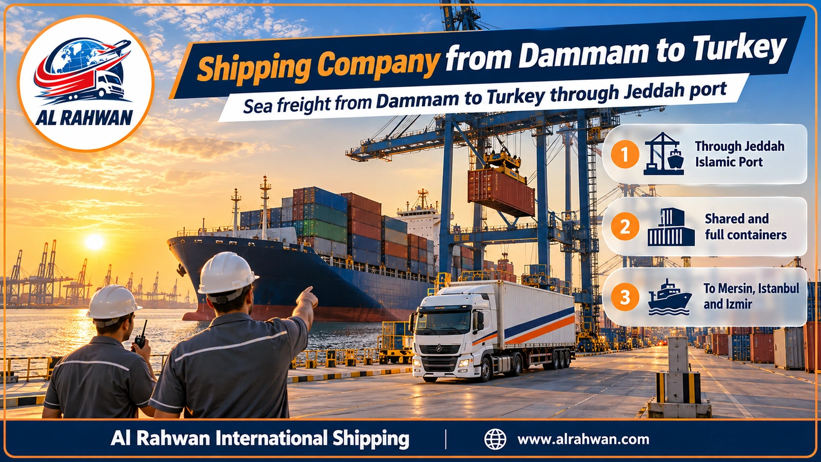 Shipping Company from Dammam to Turkey - a sea freight container being loaded onto a vessel at Jeddah Islamic Port bound for Turkish ports