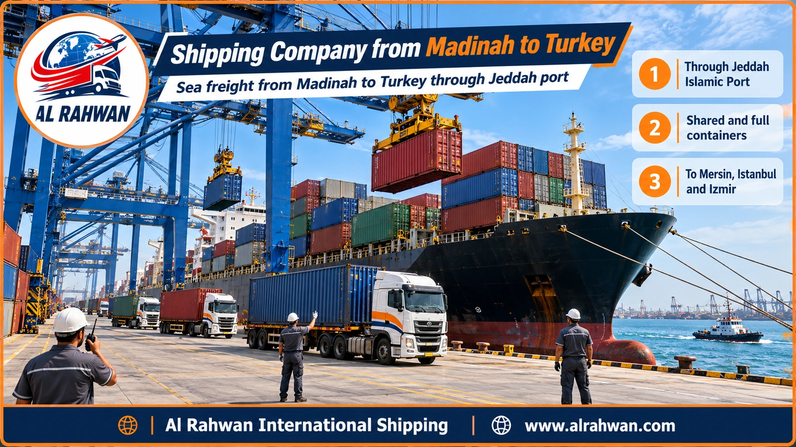 Shipping Company from Madinah to Turkey - shipping containers stacked on the quay of Jeddah Islamic Port before loading onto a vessel bound for the Turkish ports
