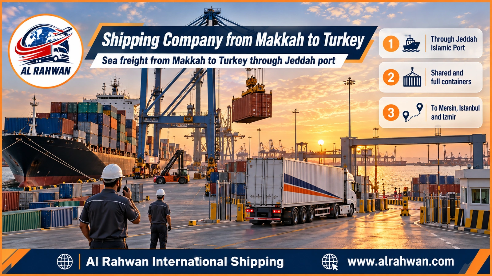 Shipping Company from Makkah to Turkey - shipping containers stacked on the quay of Jeddah Islamic Port before loading onto a vessel bound for the Turkish ports