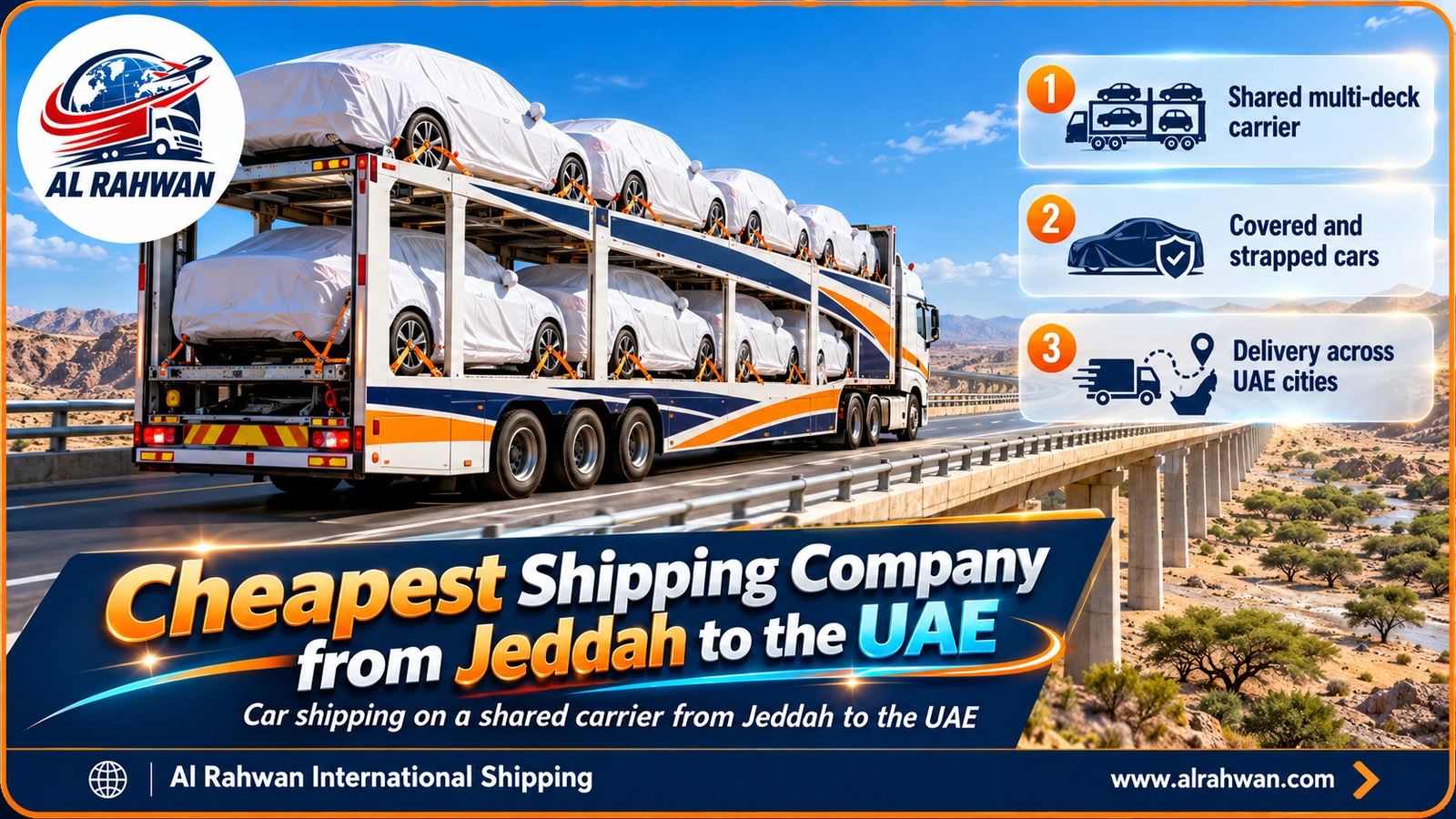 Shared multi-deck car carrier transporting covered cars from Jeddah to the UAE