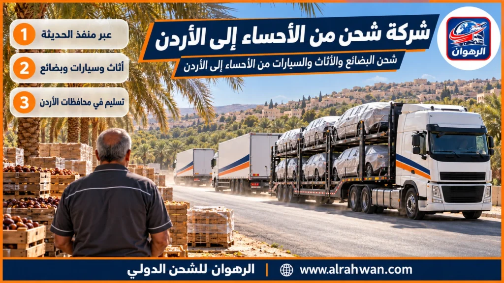 شركة شحن من الأحساء إلى الأردن | 0568829975 ◈ شحن تمور الأحساء وطرودها وشحن سيارات إلى عمّان