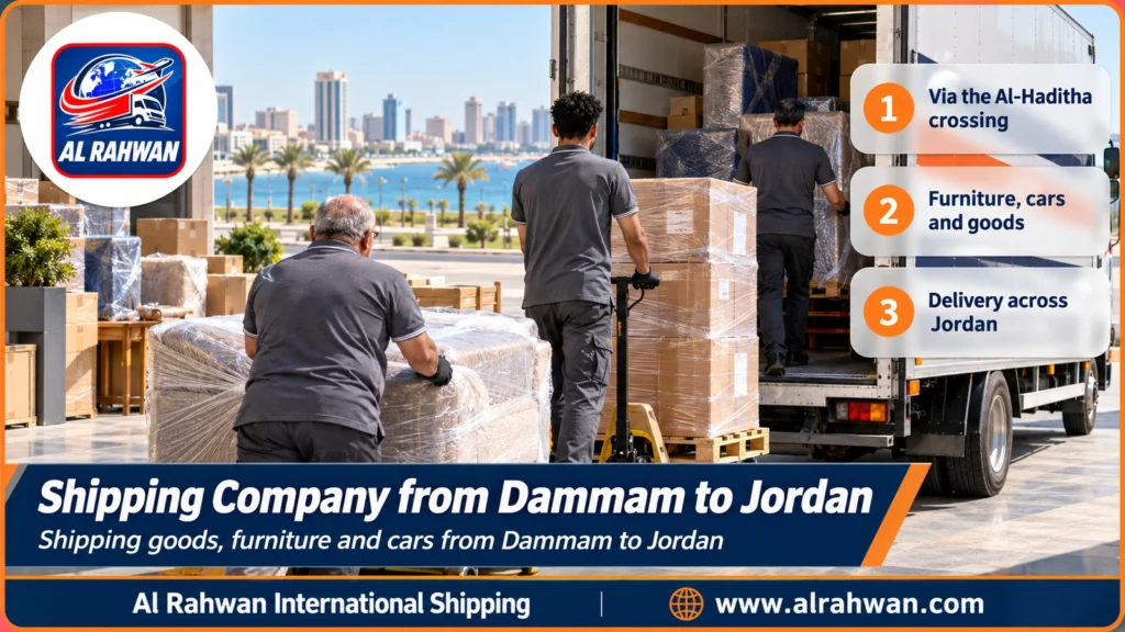 Shipping Company from Dammam to Jordan | 0568829975 ◈ Goods and Equipment from the Eastern Province by Rail and Road with Car Shipping