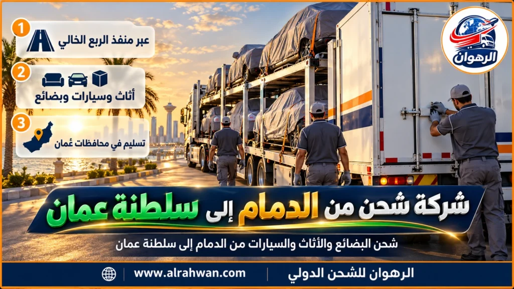 شركة شحن من الدمام إلى سلطنة عمان | 0568829975 ◈ شحن بضائع ومعدات من الشرقية وشحن سيارات عبر الربع الخالي