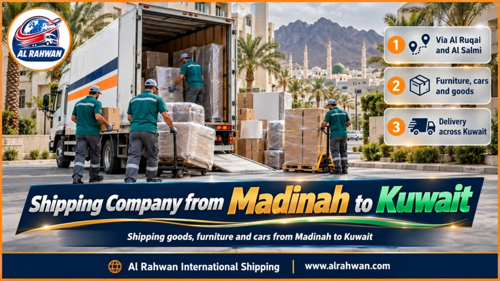 Shipping Company from Madinah to Kuwait | 0568829975 ◈ Personal Effects Shipping with Car Shipping from Madinah