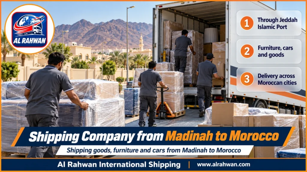 Shipping Company from Madinah to Morocco | 0568829975 ◈ Ocean Freight via Jeddah and Car Shipping