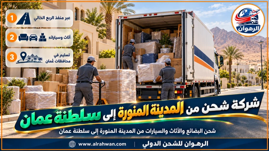 شركة شحن من المدينة المنورة إلى سلطنة عمان | 0568829975 ◈ شحن أغراض شخصية وتمور وشحن سيارات من طيبة
