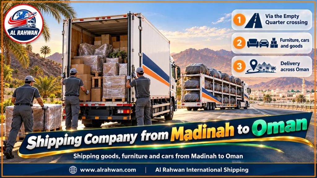 Shipping Company from Madinah to Oman | 0568829975 ◈ Personal Effects and Date Shipping with Car Shipping from Madinah