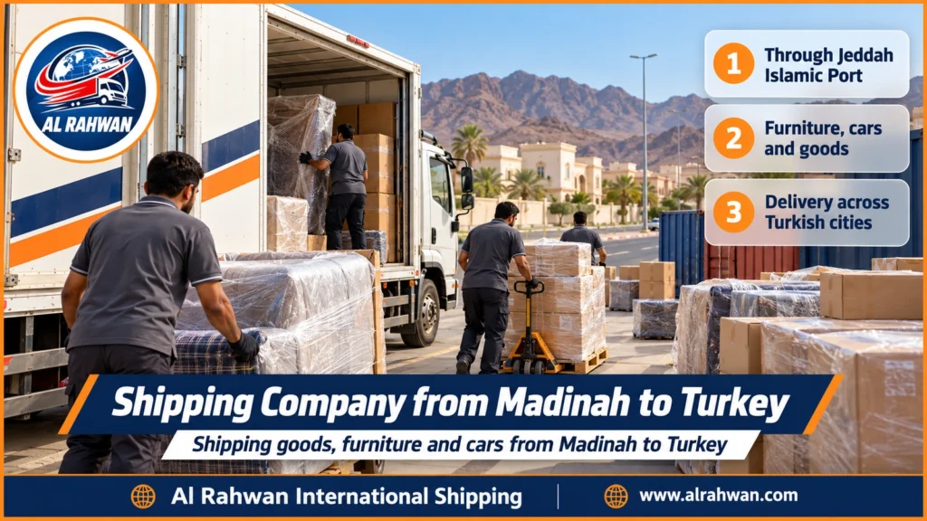 Shipping Company from Madinah to Turkey | 0568829975 ◈ Sea Freight via Jeddah with Conditional Car Shipping