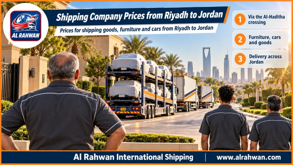 Shipping Company Prices from Riyadh to Jordan | 0568829975 ◈ A Clear SAR Price Table for Every Shipment Type with Car Shipping