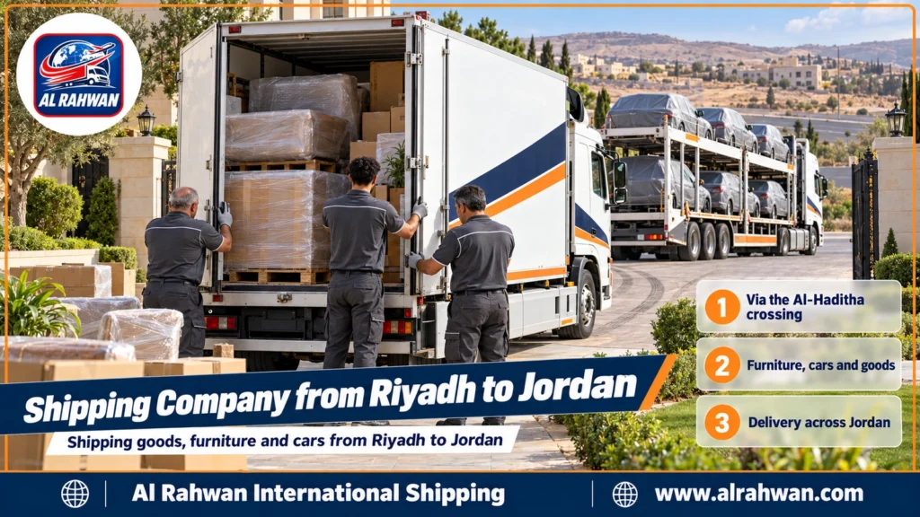 Shipping Company from Riyadh to Jordan | 0568829975 ◈ Road Freight from Riyadh via Al-Jouf and Qurayyat with Car Shipping