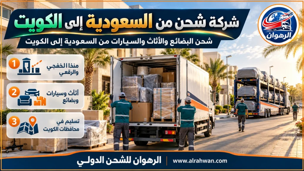 شركة شحن من السعودية إلى الكويت | 0568829975 ◈ شحن بري عبر الخفجي والرقعي وشحن سيارات إلى كل المحافظات