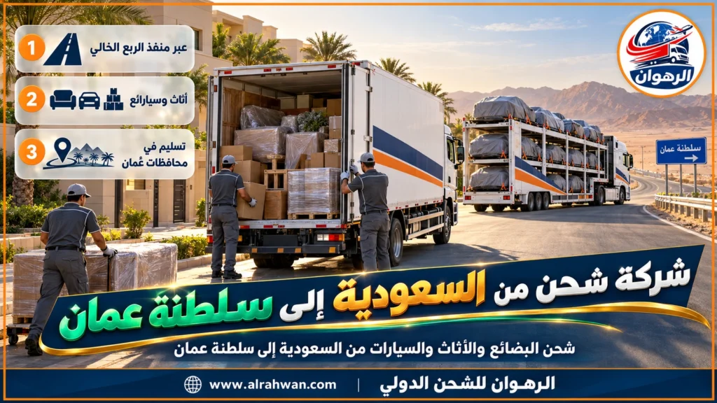 شركة شحن من السعودية إلى سلطنة عمان | 0568829975 ◈ نقل بري عبر منفذ الربع الخالي وشحن سيارات إلى كل المحافظات
